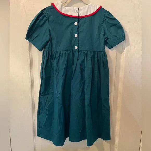 Girls Teal Dress with Watermelon Embroidery - Picture 5 of 5
